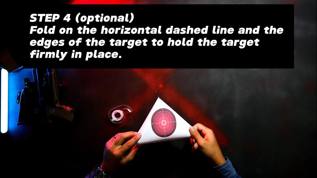 Step 4 (optional) - Fold on the horizontal dashed line and the edges of the target to hold the target firmly in place.