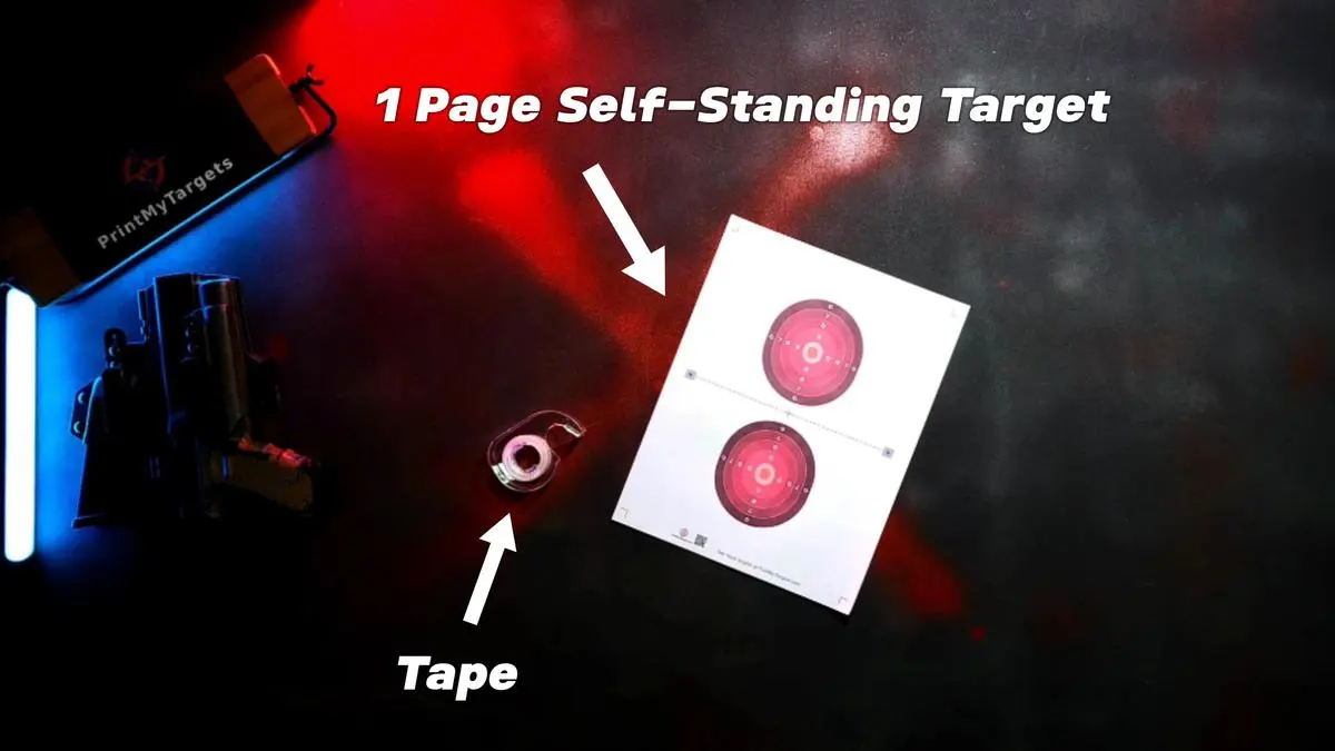 You only need tape and the 1 page self-standing target to get started.