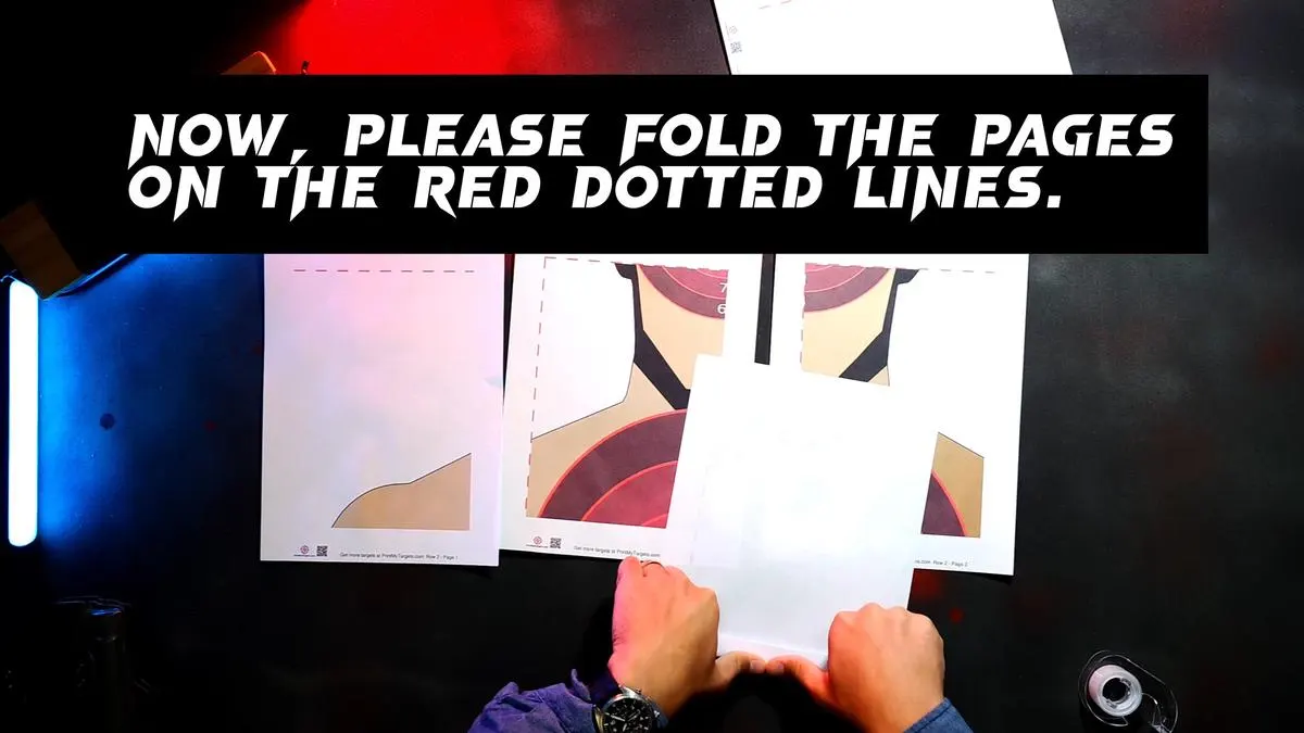 Now, please fold the pages on the red dotted lines.