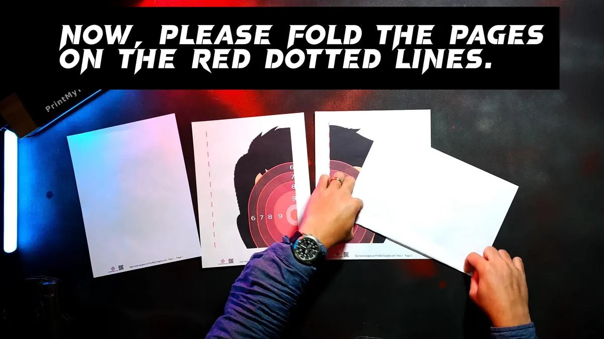 Now, please fold the pages on the red dotted lines.