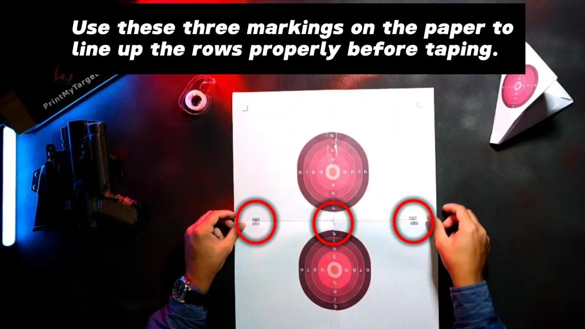 Use these three markings on the paper to line up the rows properly before taping. 