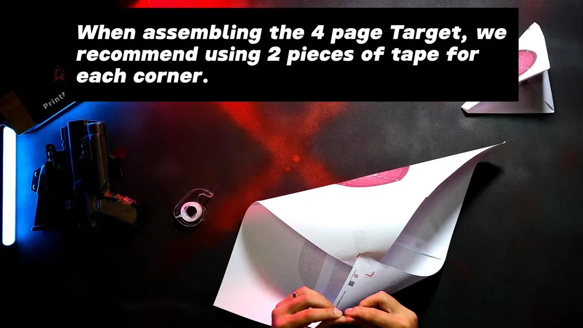When assembling the 4 page Target, we recommend using 2 pieces of tape for each corner.