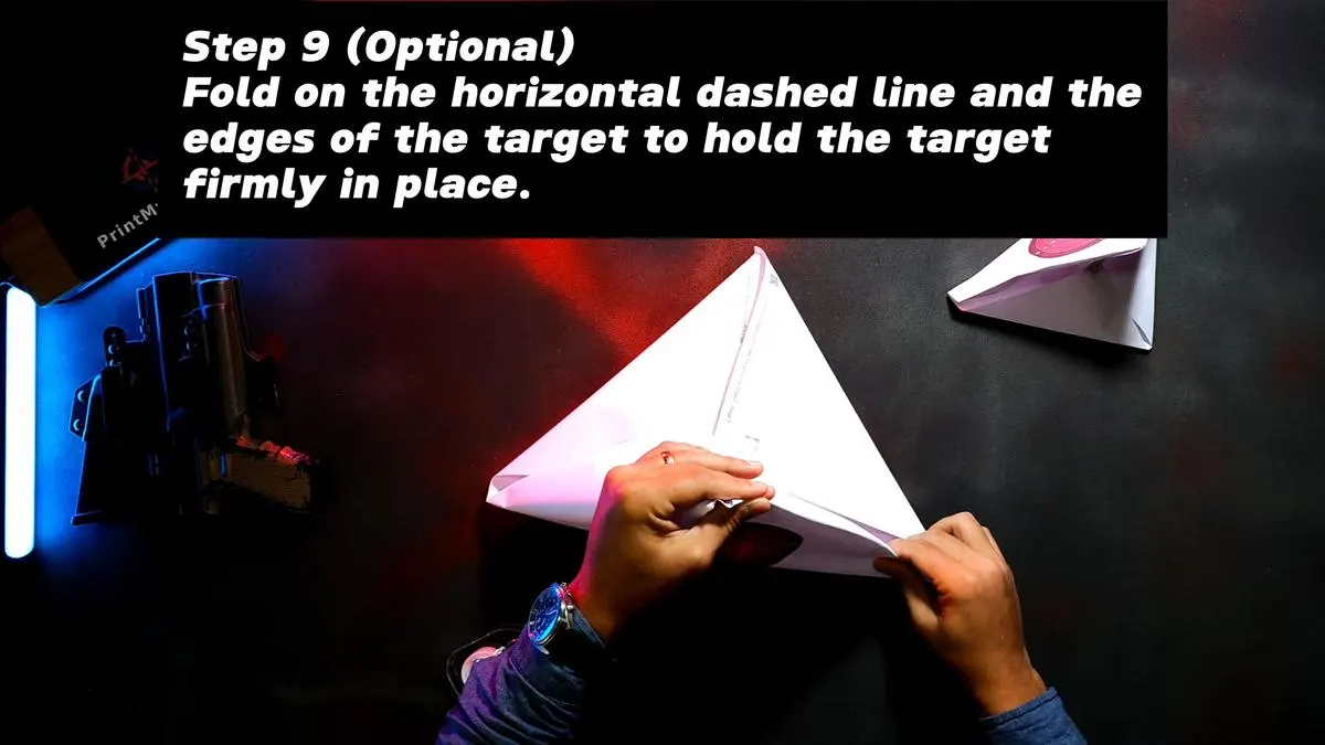 Step 9 (optional) - fold on the horizontal dashed line and the edges of the target to hold the target firmly in place.