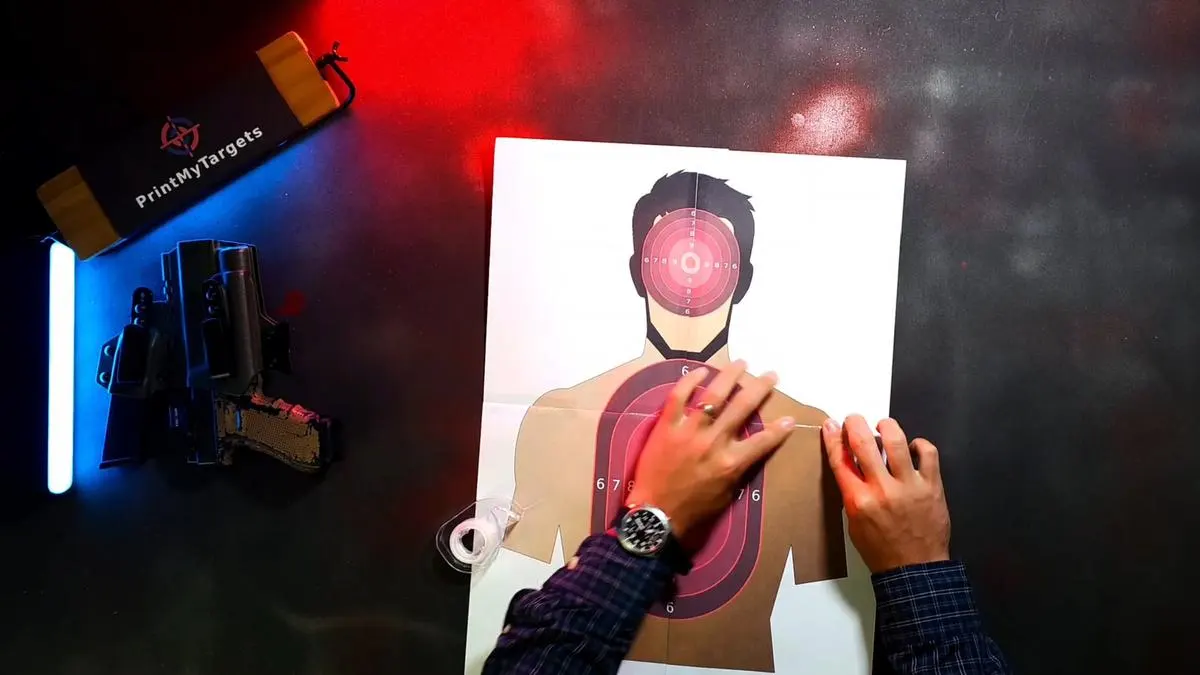 Now tape the left and right edges of the 4 page shooting target. 