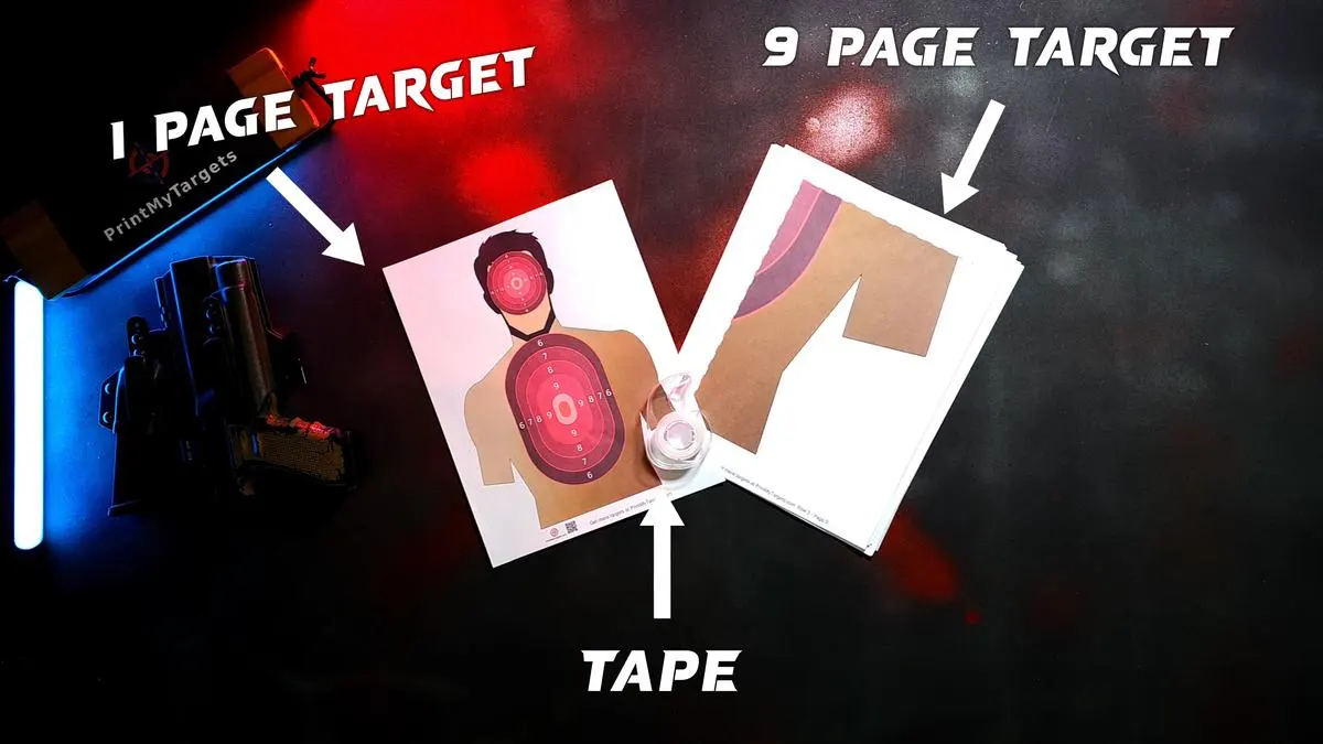 You only need transparent tape and a 9 page target that has been printed out to create this target.